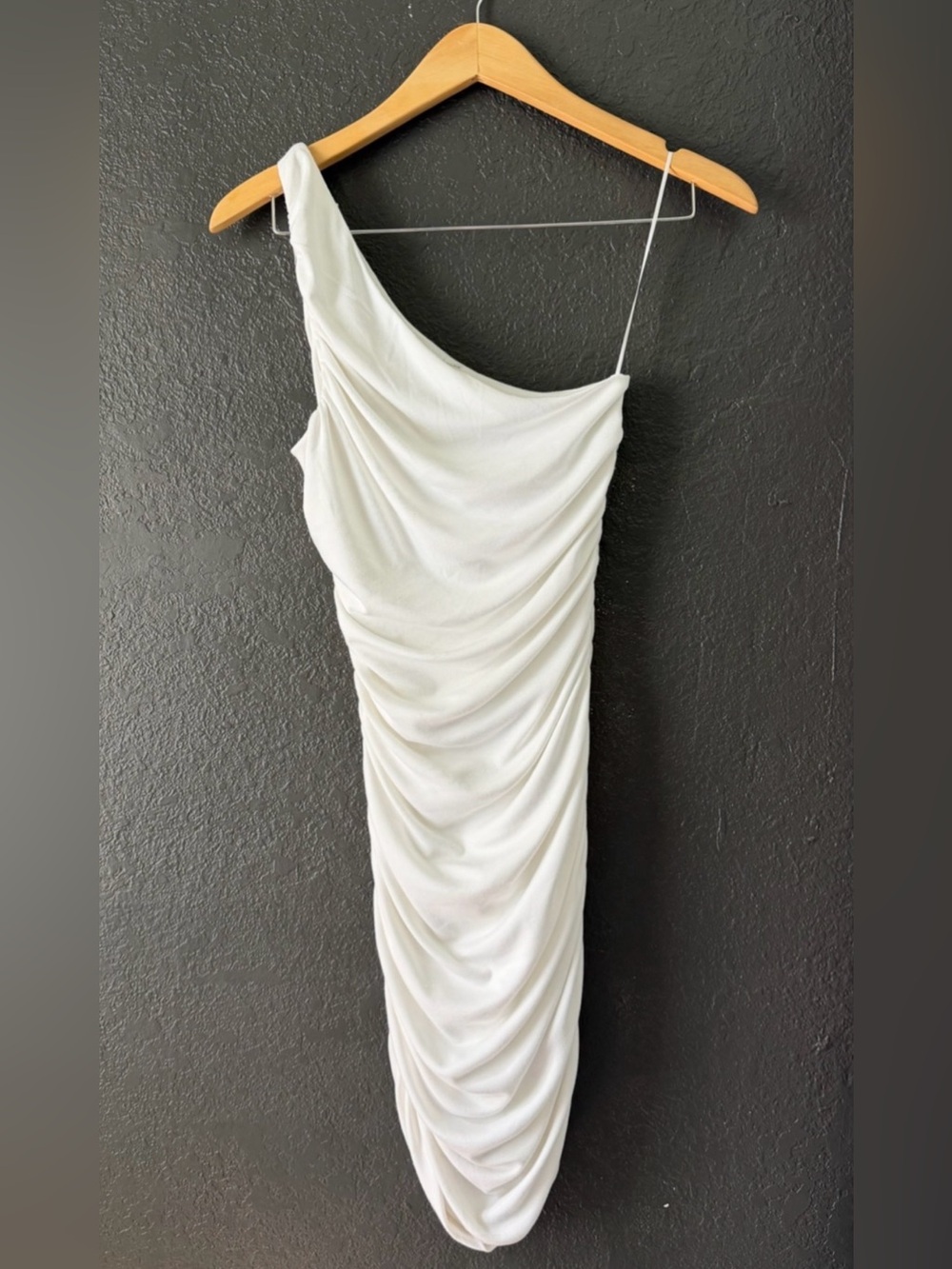 Grey Lab White One Shoulder Ruched Mini Dress Bodycon Sorority Rush Bridal XS